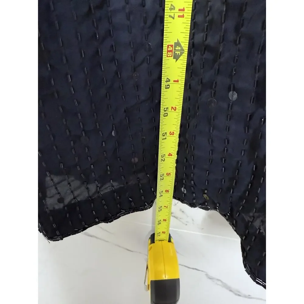 Beaded Silk Laurence Kazar Evening Gown Large VTG Dress Black White Regal Art - Picture 10 of 16